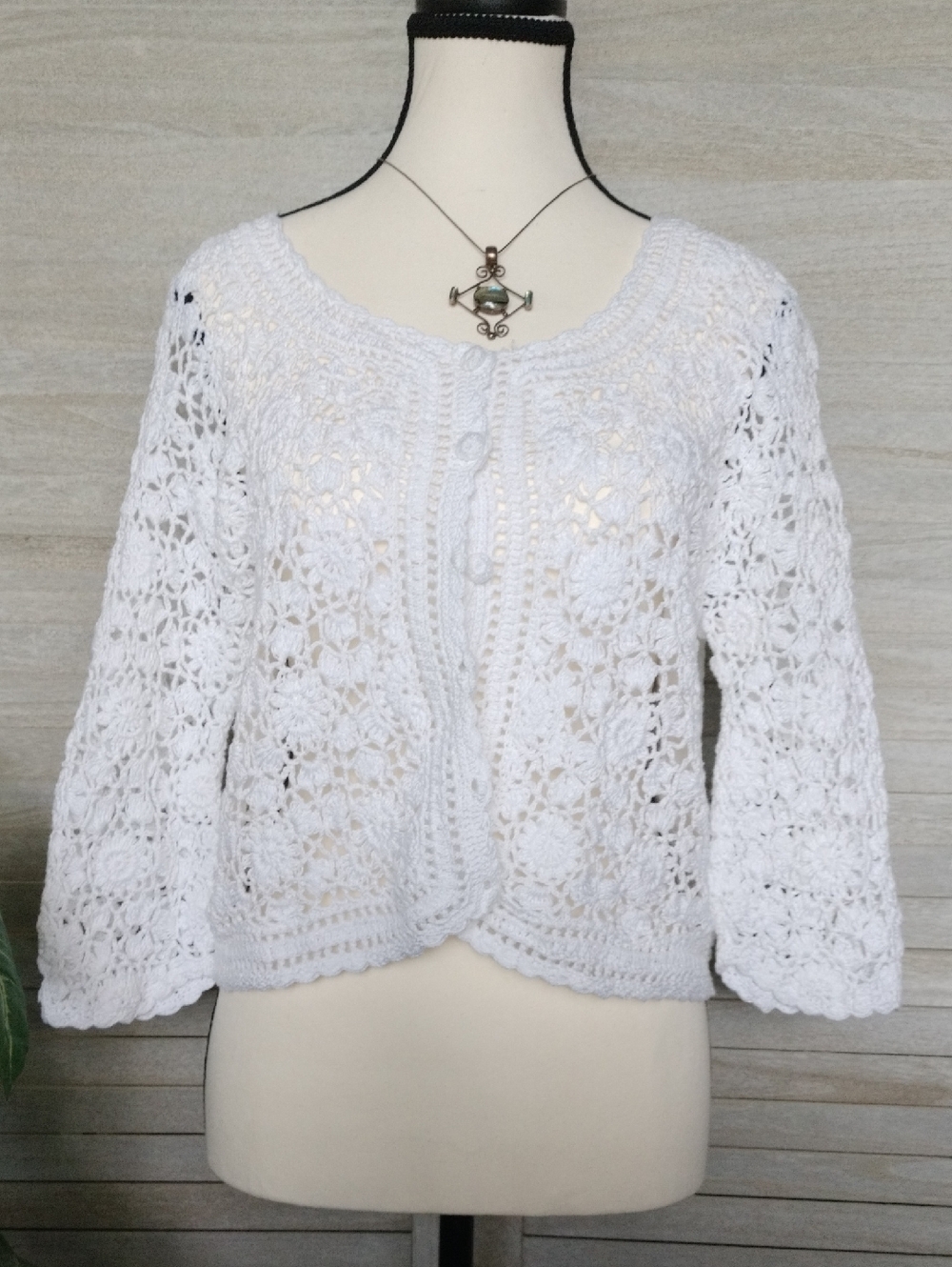 ⚜️ Bay Studio White Crochet Cardigan Sweater - Size L